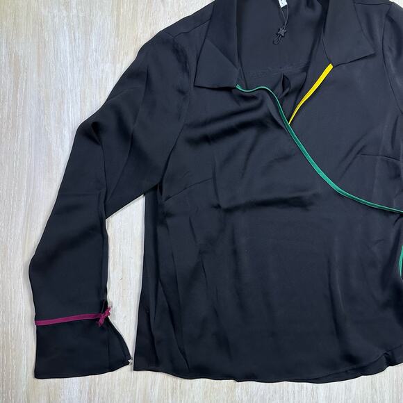 BCBGeneration Wrap Long Sleeve Femme Coquette Color Accent Tie Blouse Large - Picture 4 of 13